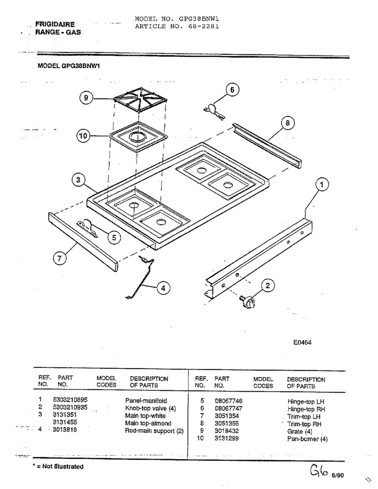 Frigidaire Range-gas Diagram and Parts List for 2281  Frigidaire Range
