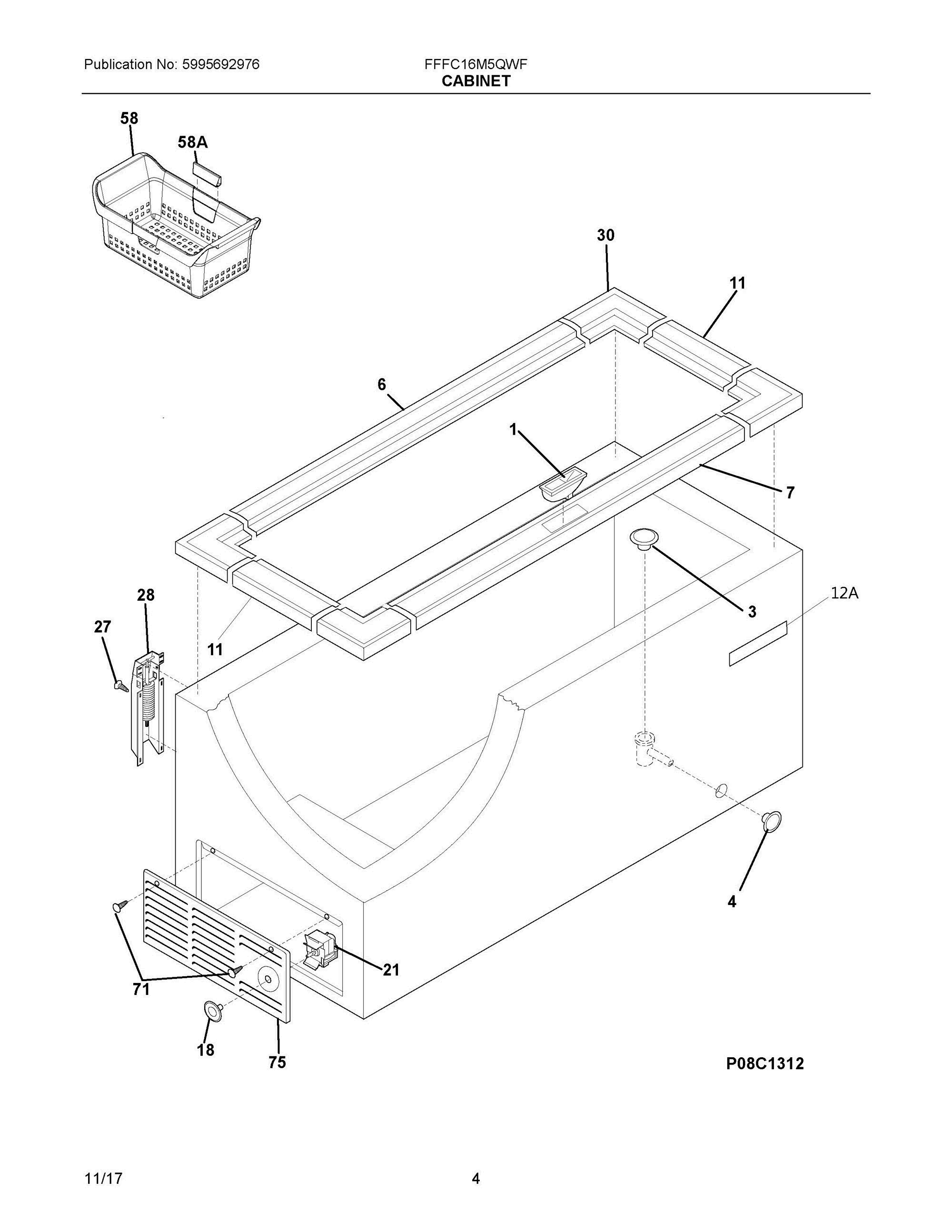 03 - CABINET Diagram and Parts List for FFFC16M5QWF  Frigidaire Freezer