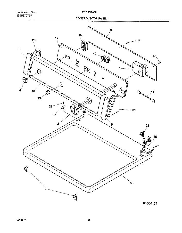 CONTROL PANEL Diagram and Parts List for FER231AS1  Frigidaire Dryer
