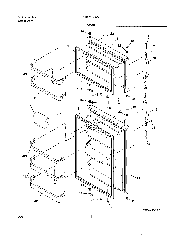 DOOR Diagram and Parts List for FRT21KS5AQ0  Frigidaire Refrigerator