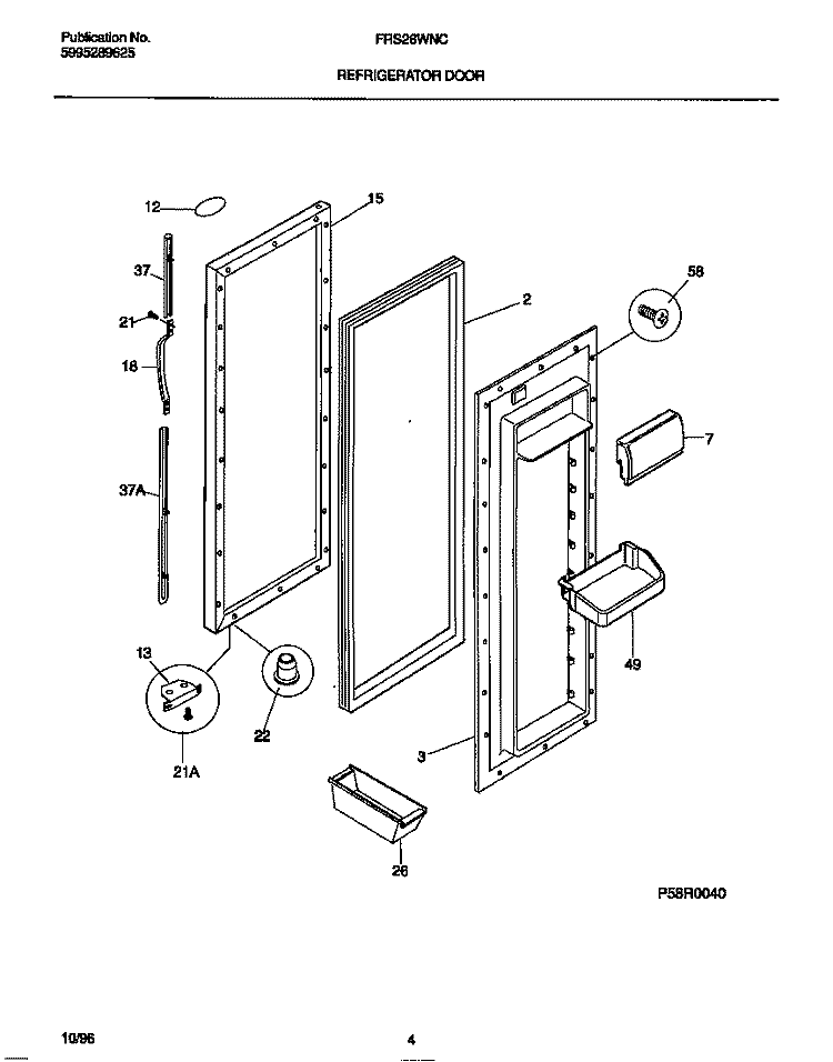 REFRIGERATOR DOOR Diagram and Parts List for FRS26WNCW4  Frigidaire Refrigerator