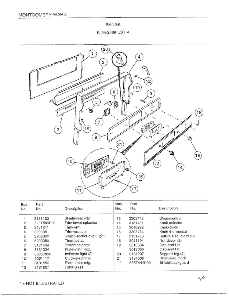 Range Diagram and Parts List for 2869A  Frigidaire Range