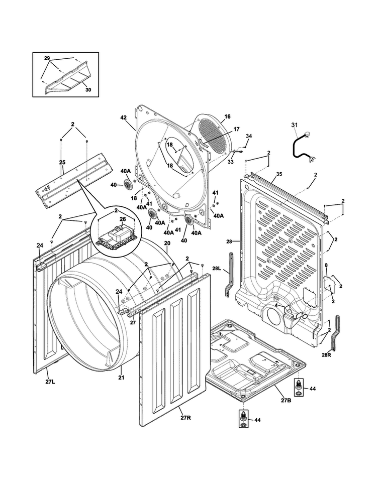Cabinet/drum Diagram and Parts List for CARE1011MW0  Frigidaire Dryer