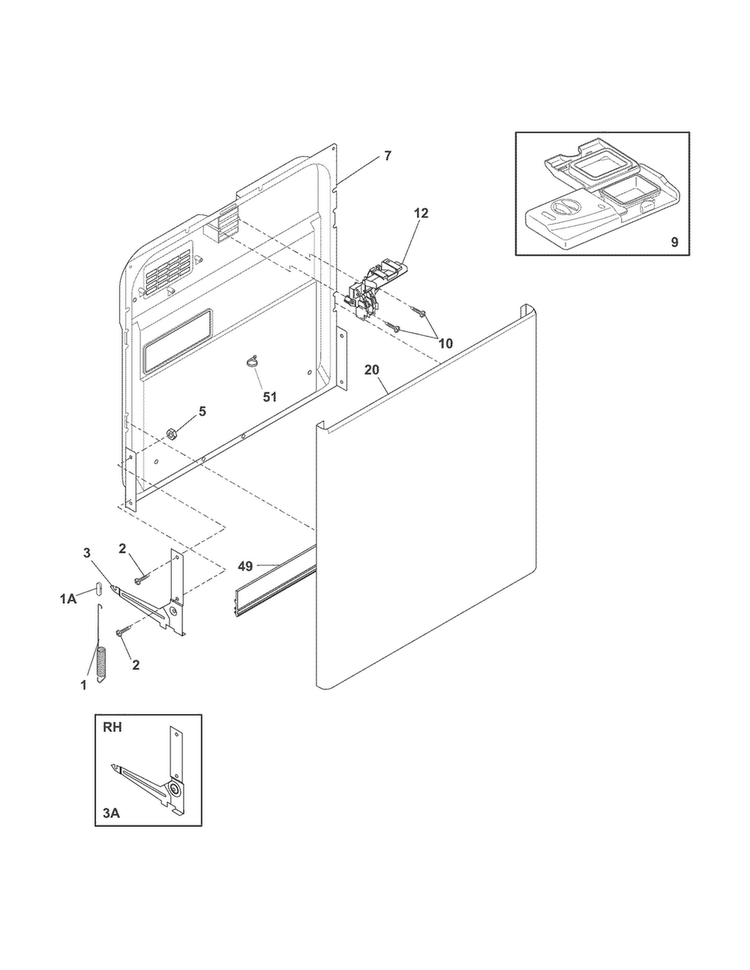 Door Diagram and Parts List for KABD2406NW0A  Kelvinator Dishwasher