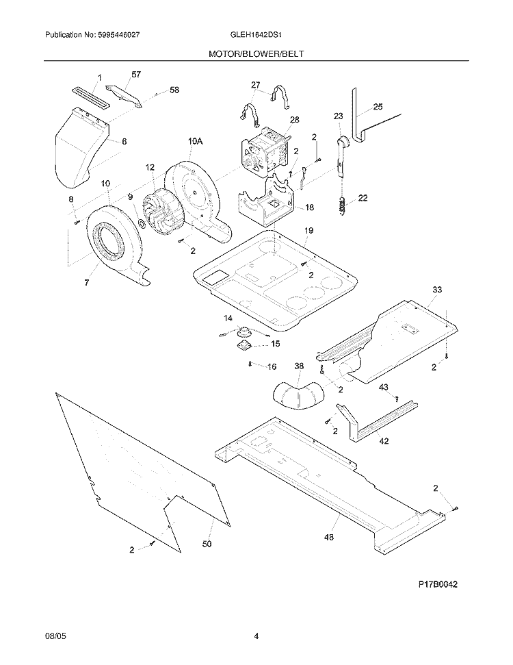 MOTOR / BLOWER / BELT Diagram and Parts List for GLEH1642DS1  Frigidaire Washer Dryer Combo