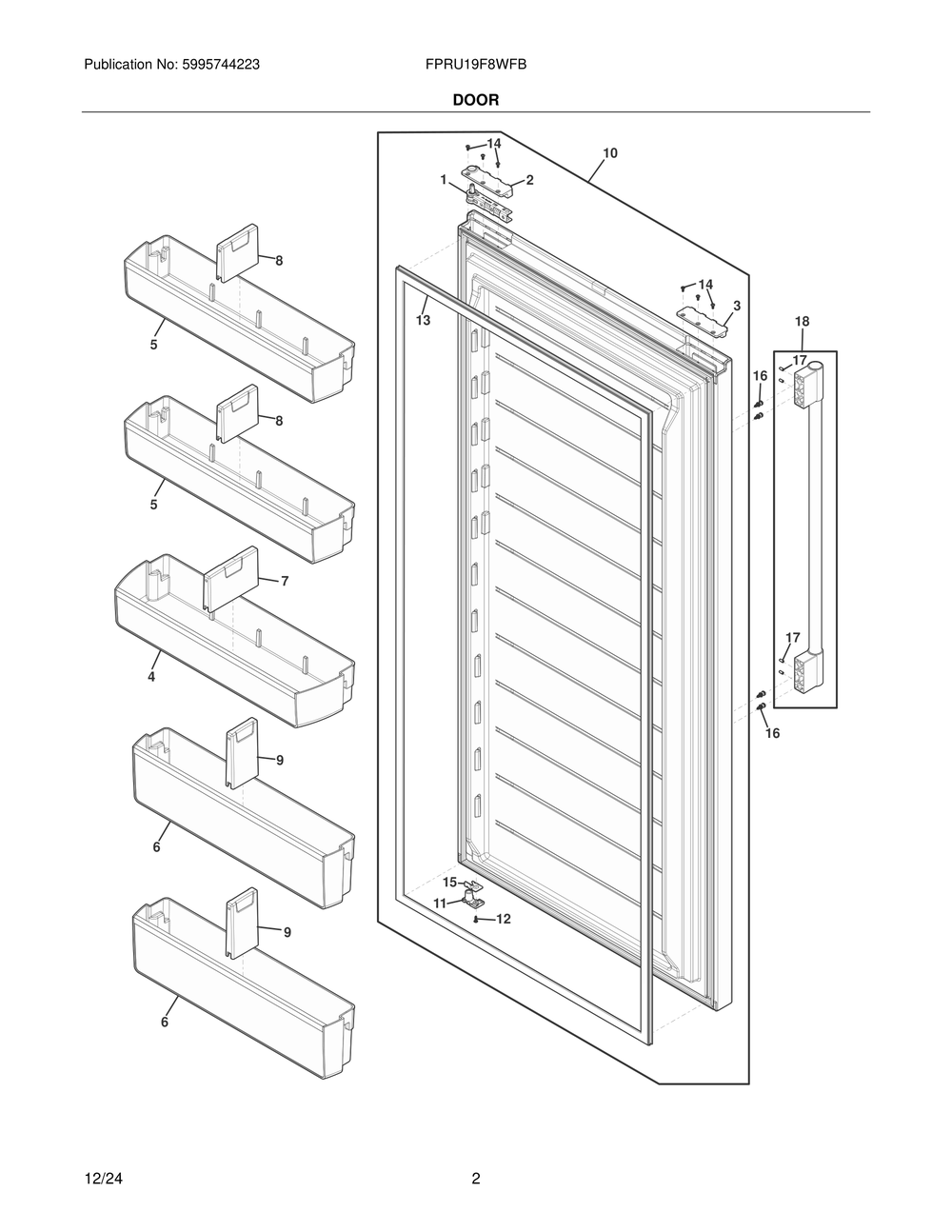 Door Diagram and Parts List for FPRU19F8WFB  Frigidaire Refrigerator