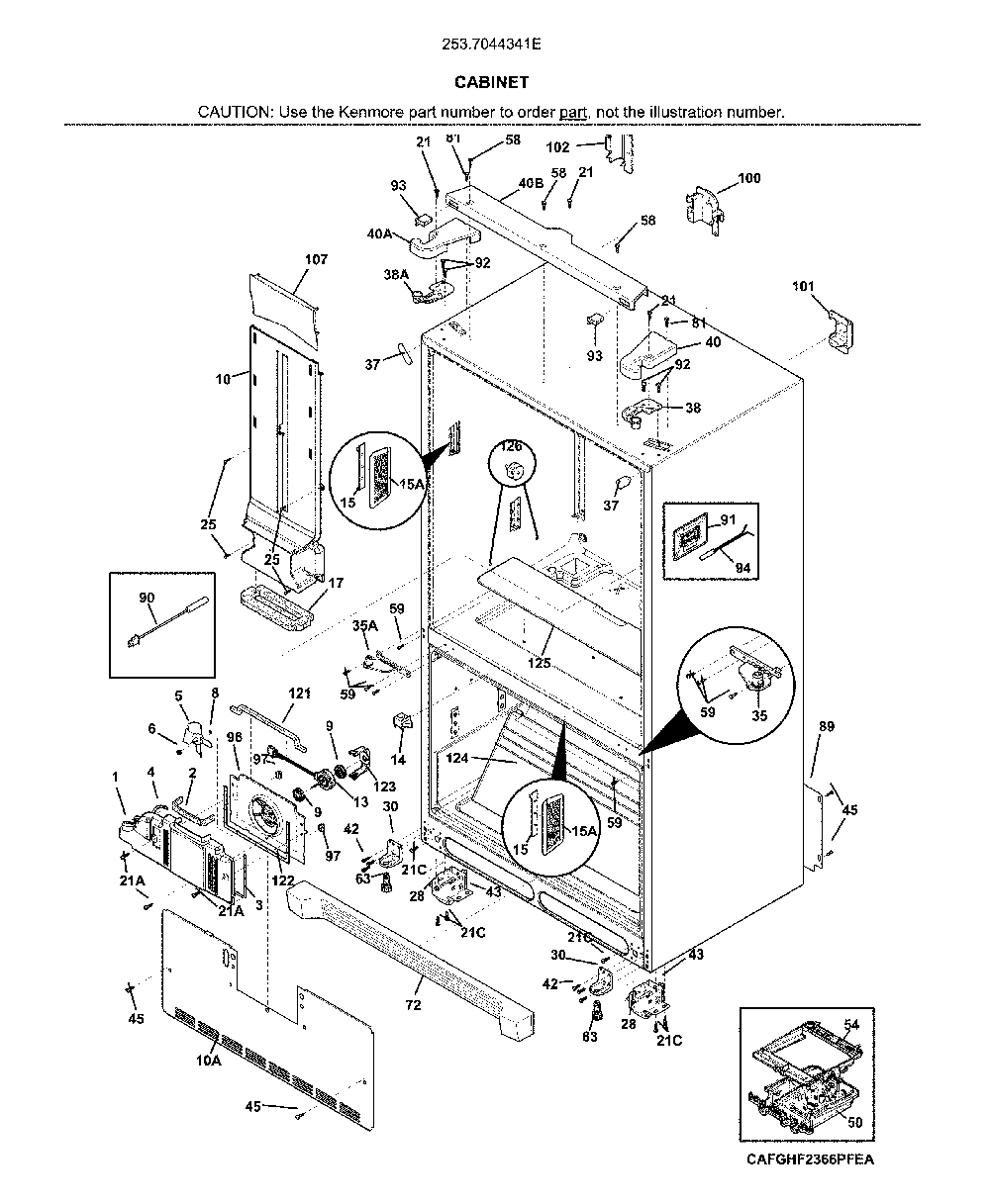 Cabinet Diagram and Parts List for 2537044341E  Kenmore Refrigerator