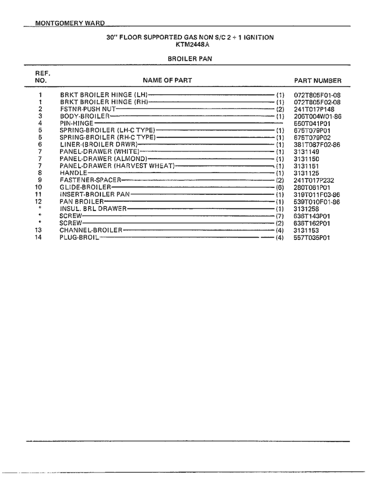 30` Floor Broiler Pan Page 2 Diagram and Parts List for 3448A  Frigidaire Range
