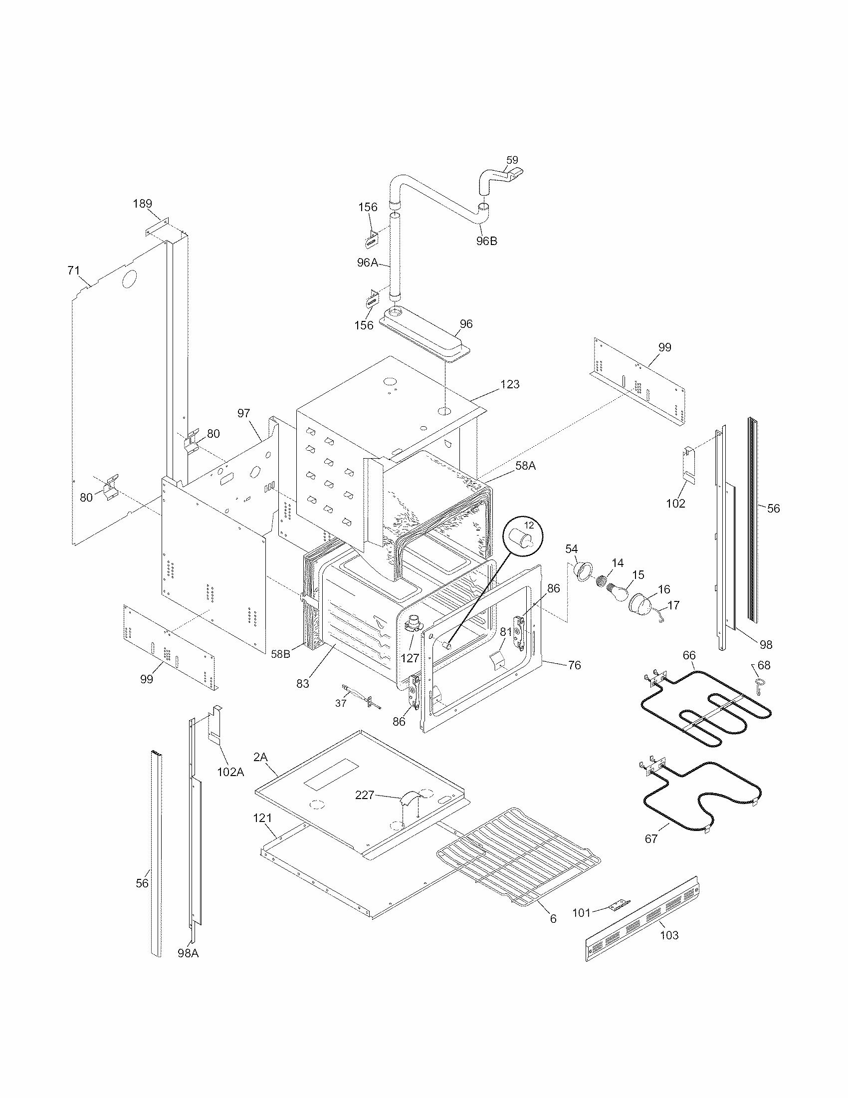 Lower Oven Diagram and Parts List for 79040619802  Kenmore Wall Oven