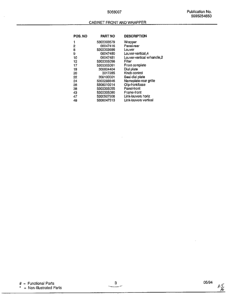 Cabinet Front And Wrapper Page 2 Diagram and Parts List for 5068007B  Frigidaire Air Conditioner