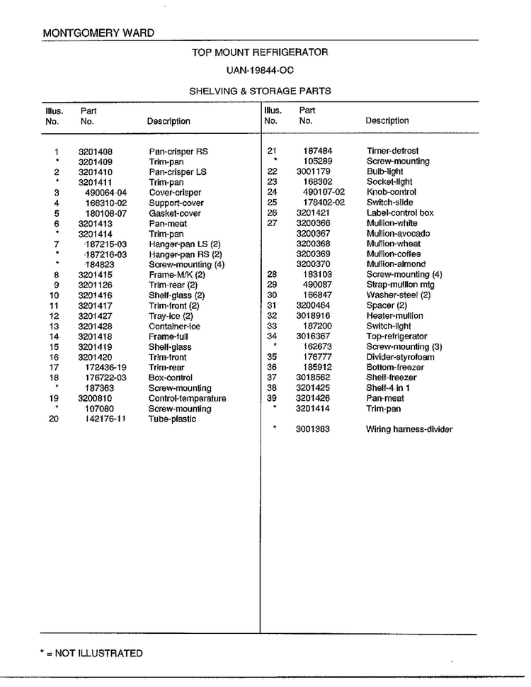 Shelving And Storage Parts Page 2 Diagram and Parts List for 19844C  Frigidaire Refrigerator
