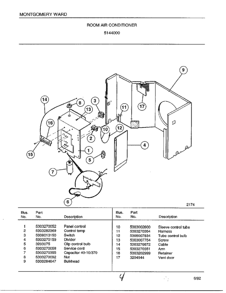 Room Air Conditioner Page 4 Diagram and Parts List for 5144000  Frigidaire Air Conditioner