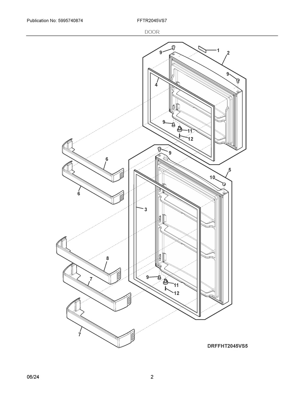 Door Diagram and Parts List for FFTR2045VS7  Frigidaire Refrigerator