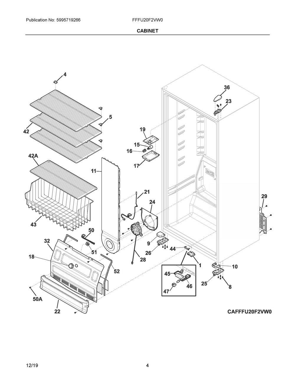 Cabinet Diagram and Parts List for FFFU20F2VW0  Frigidaire Freezer
