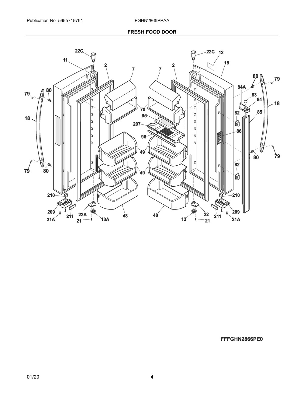 Fresh Food Door Diagram and Parts List for FGHN2866PPAA  Frigidaire Refrigerator