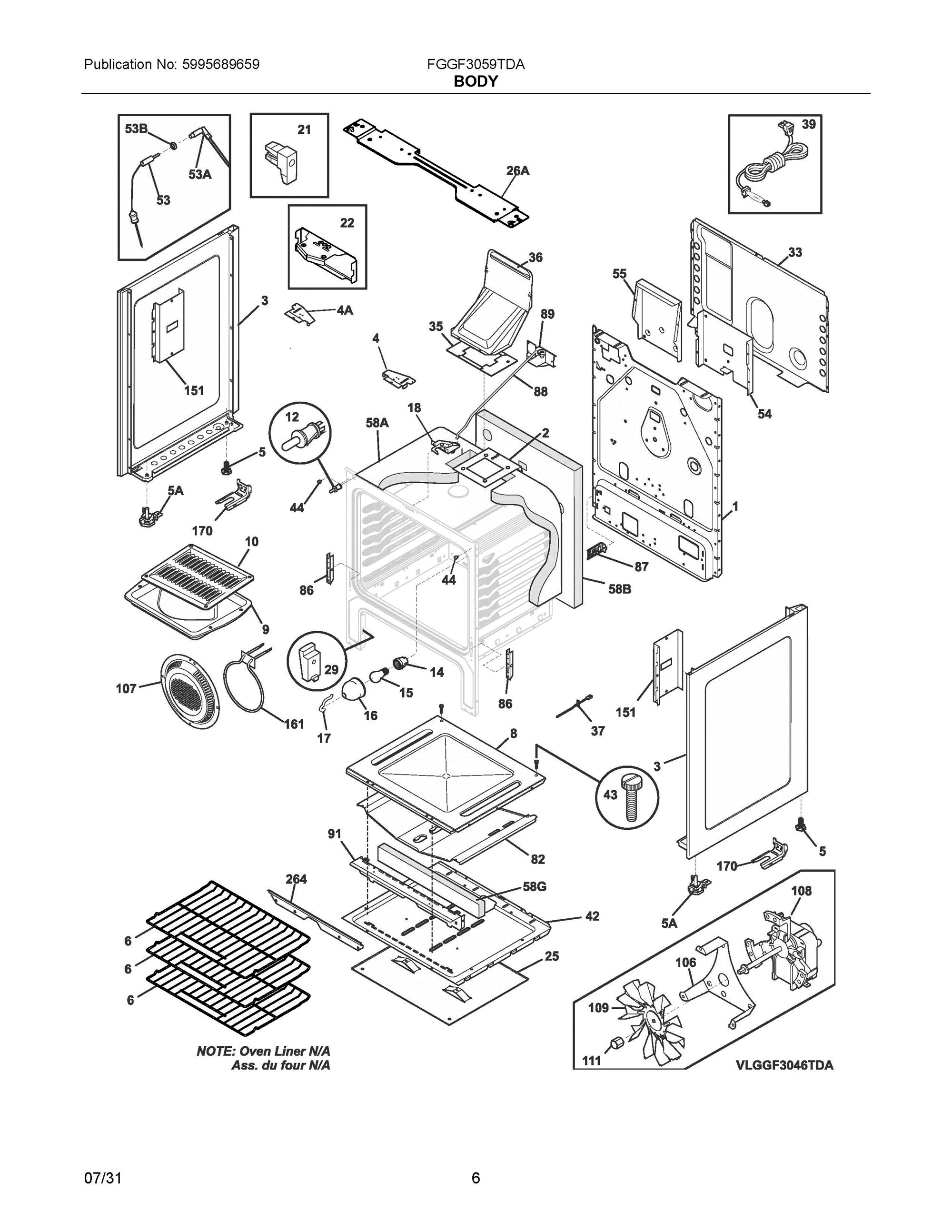 04 - BODY Diagram and Parts List for FGGF3059TDA  Frigidaire Range
