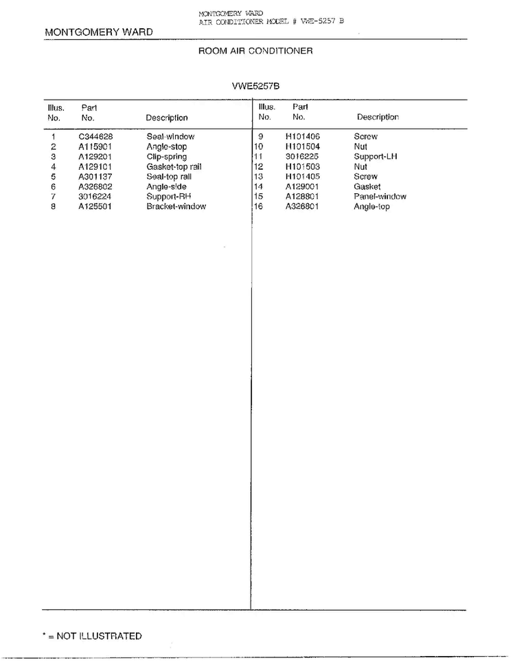 Room Air Conditioner Page 4 Diagram and Parts List for 5257B  Frigidaire Air Conditioner