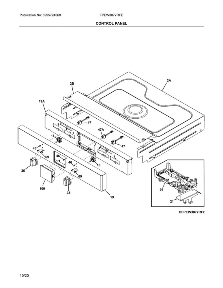 Control Panel Diagram and Parts List for FPEW3077RFE  Frigidaire Wall Oven