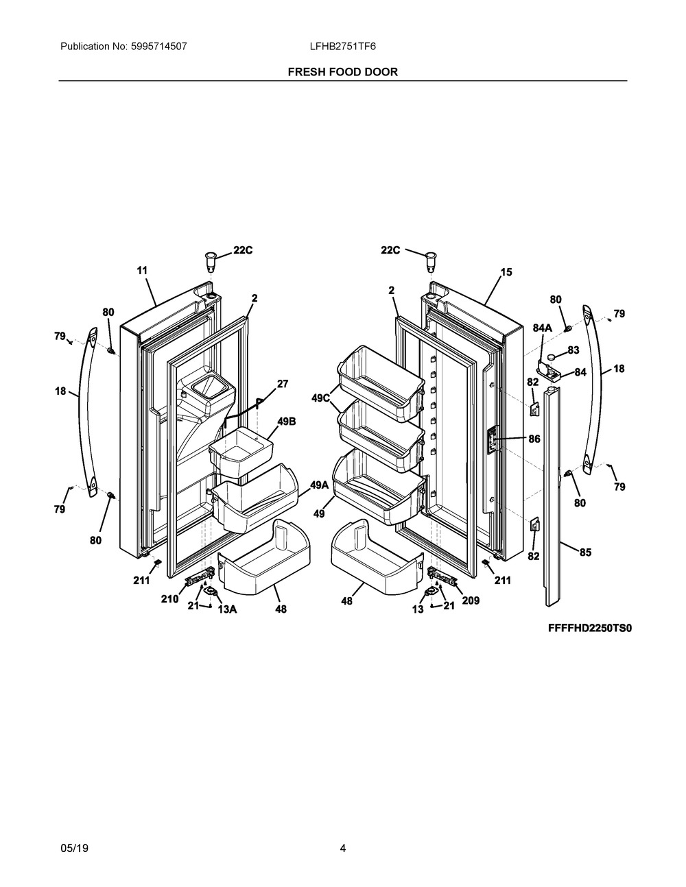 Fresh Food Door Diagram and Parts List for LFHB2751TF6  Frigidaire Refrigerator