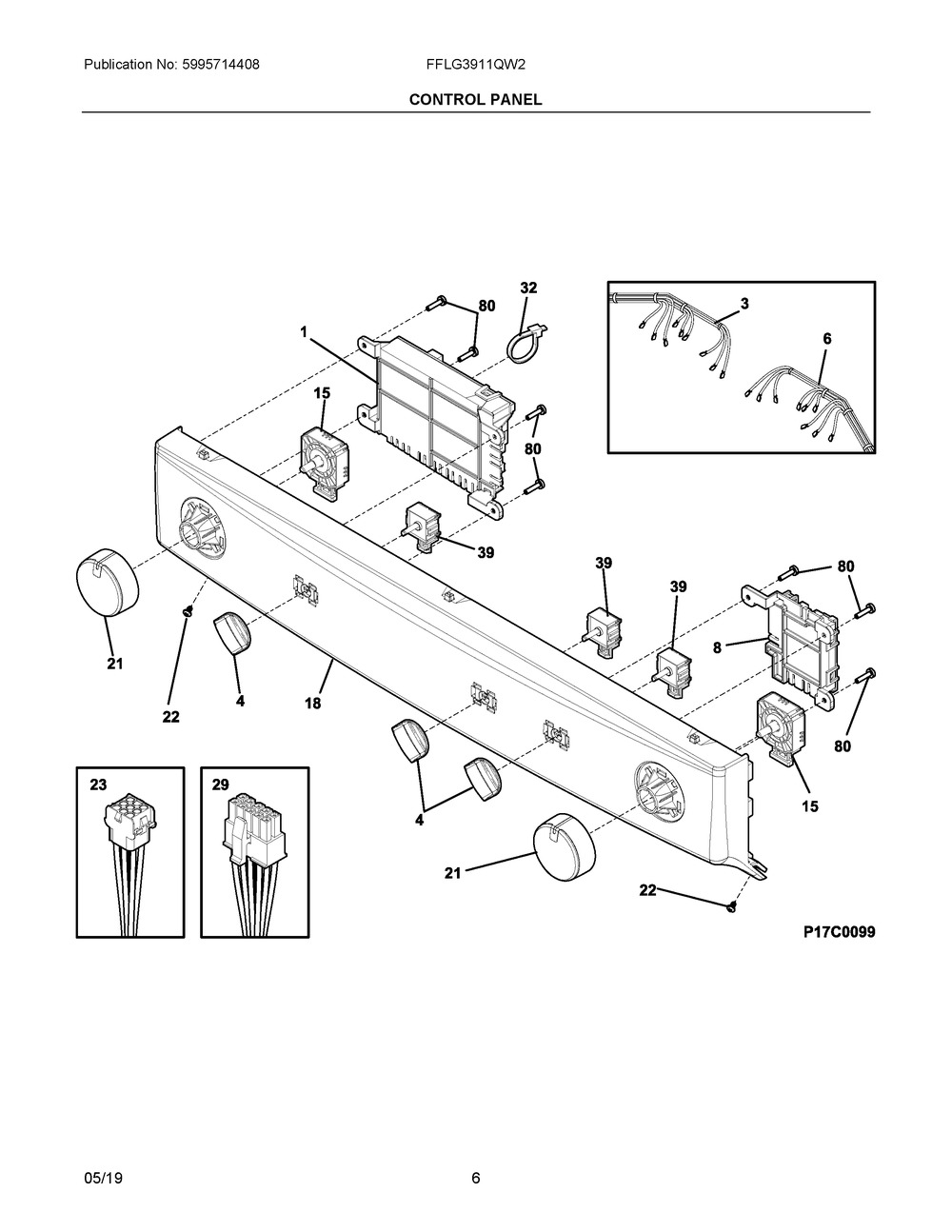 Control Panel Diagram and Parts List for FFLG3911QW2  Frigidaire Washer Dryer Combo