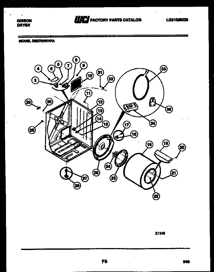 CABINET AND COMPONENT PARTS Diagram and Parts List for DE27S6WVFA  Gibson Dryer