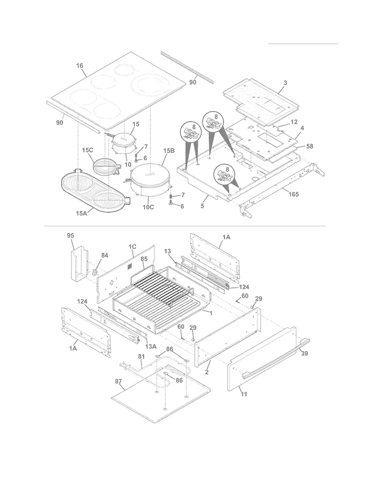 Top/drawer Diagram and Parts List for FPCS3085LFC  Frigidaire Range