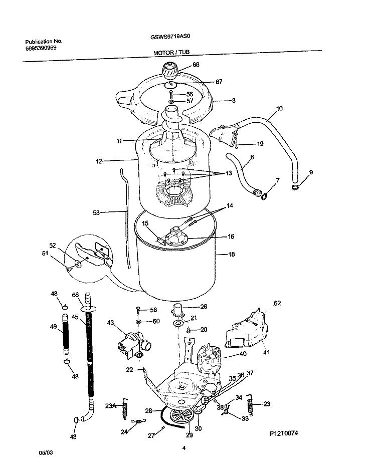 MOTOR / TUB Diagram and Parts List for GSWS9719AS0  Frigidaire Washer