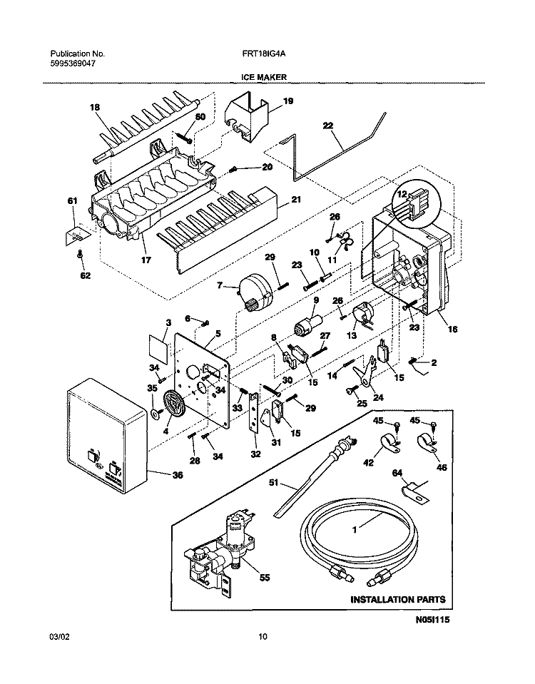 ICE MAKER Diagram and Parts List for FRT18IG4AT4  Frigidaire Refrigerator