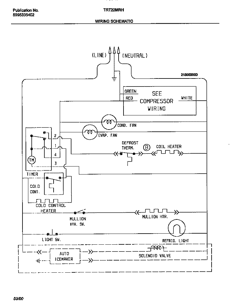 WIRING DIAGRAM Diagram and Parts List for TRT22MRHW2  Tappan Refrigerator
