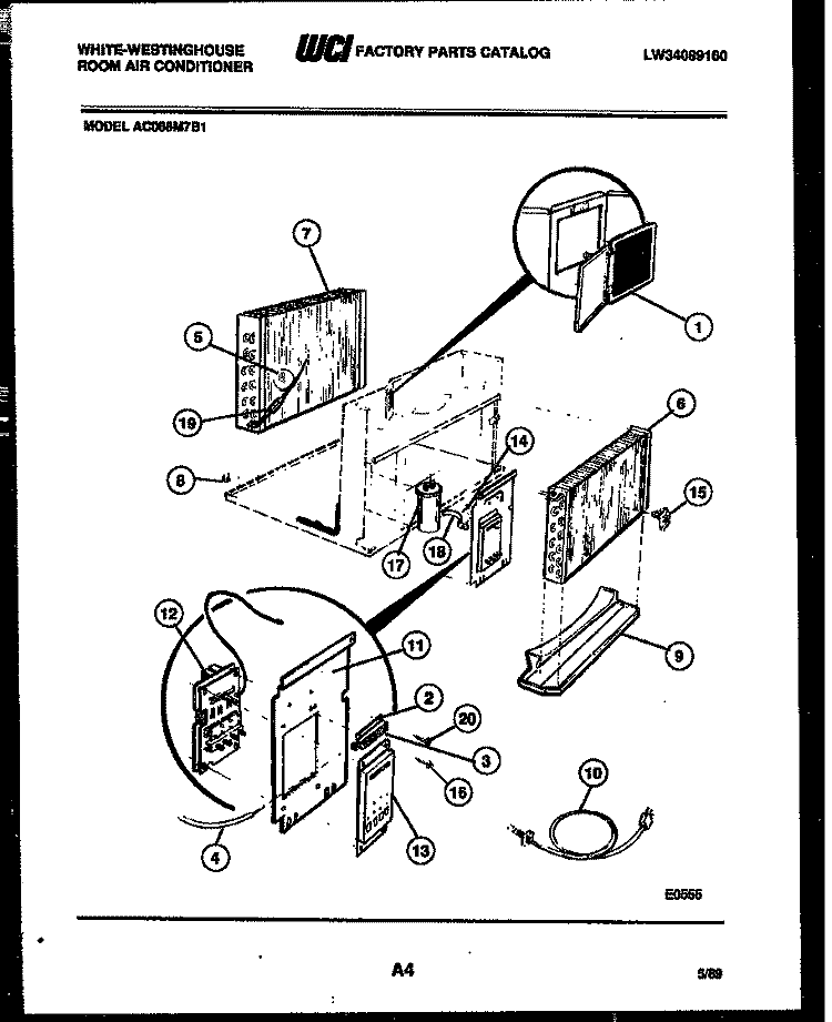 ELECTRICAL PARTS Diagram and Parts List for AC088M7B1  Frigidaire Air Conditioner