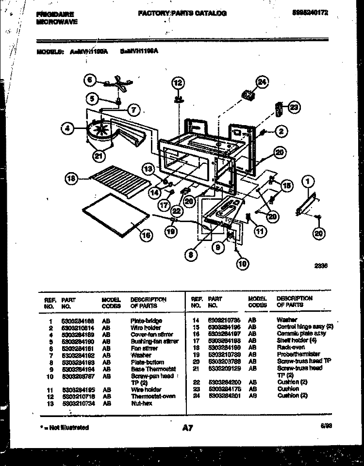 INTERIOR PARTS Diagram and Parts List for MVH1190A  Frigidaire Microwave