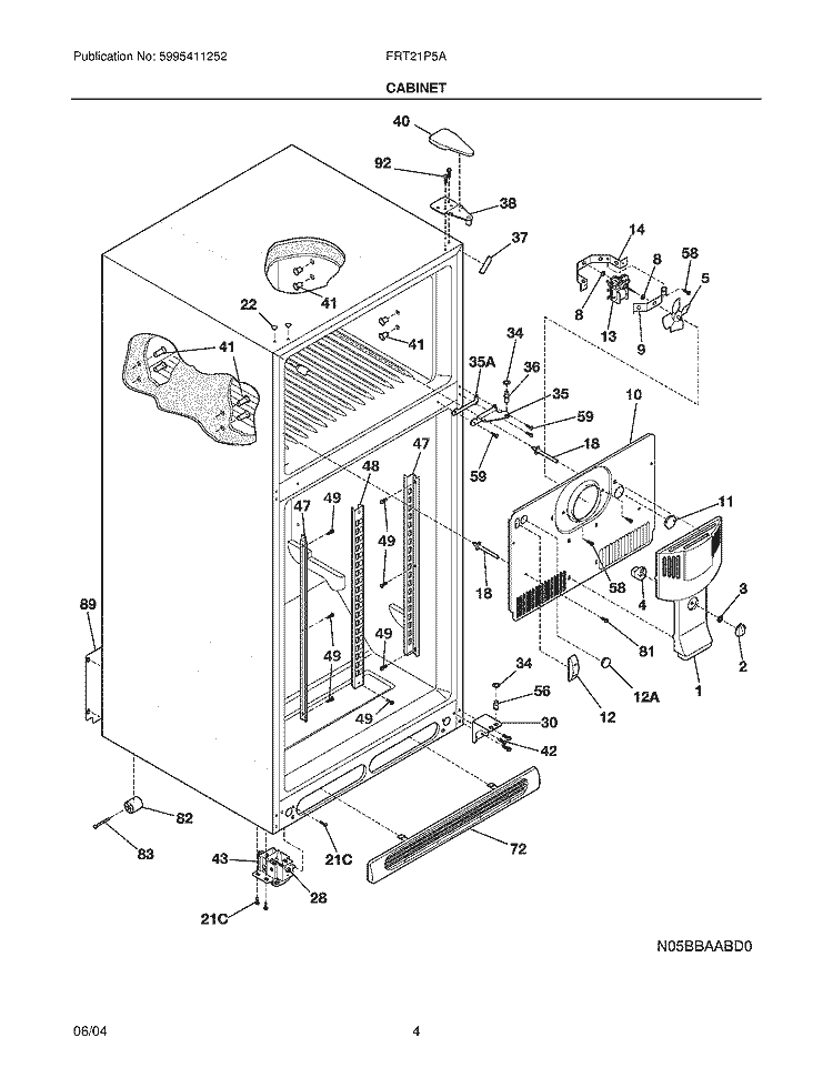 CABINET Diagram and Parts List for FRT21P5ABA  Frigidaire Refrigerator