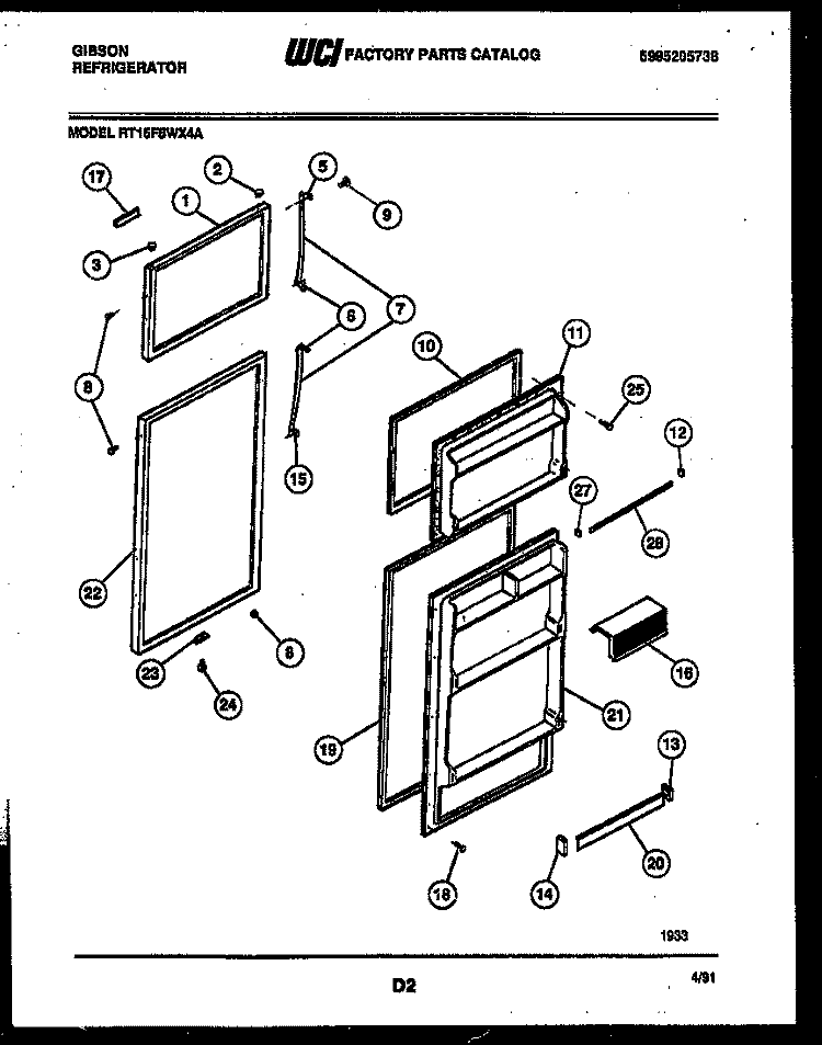 DOOR PARTS Diagram and Parts List for RT15F5WX4A  Gibson Refrigerator