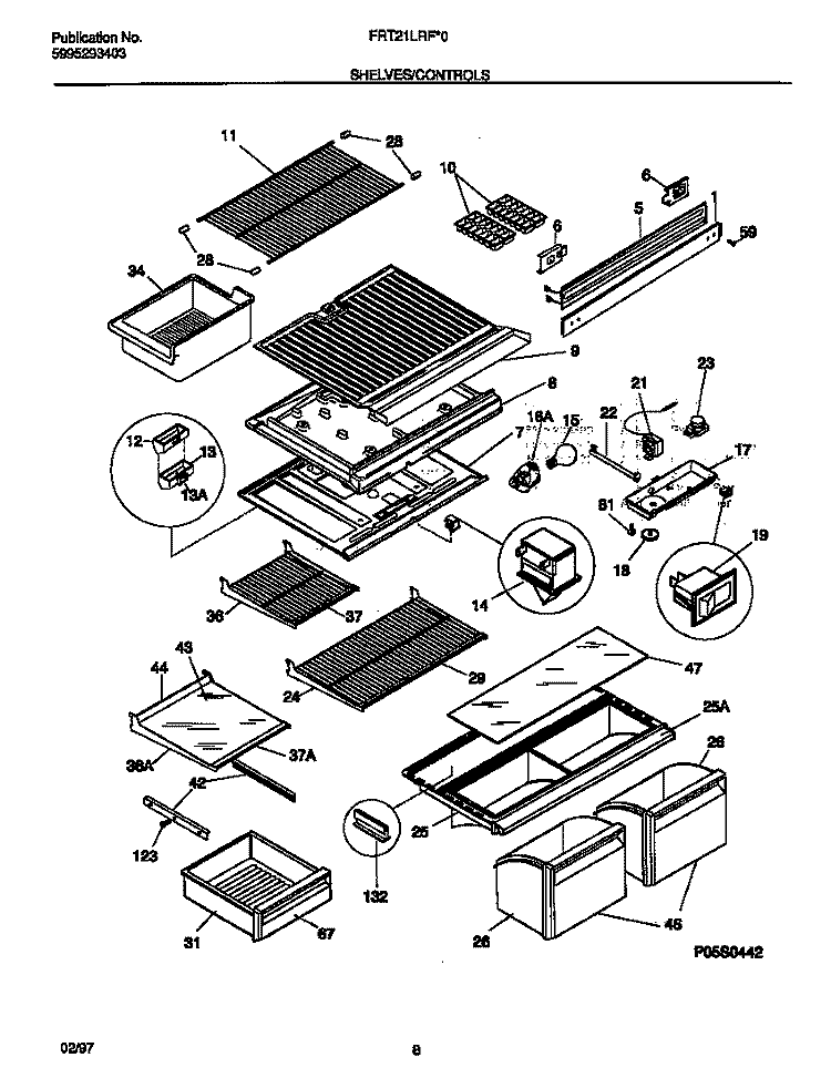SHELVES / CONTROLS Diagram and Parts List for FRT21LRFD0  Frigidaire Refrigerator