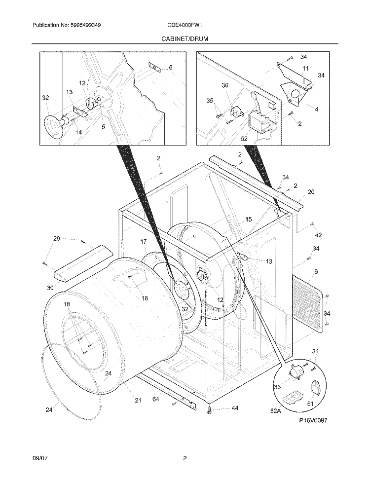 CABINET / DRUM Diagram and Parts List for CDE4000FW1  Crosley Dryer