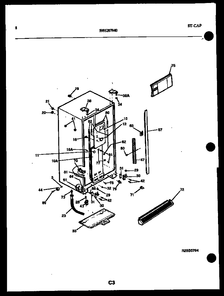 CABINET PARTS Diagram and Parts List for FSK190JN0W  Kelvinator Refrigerator