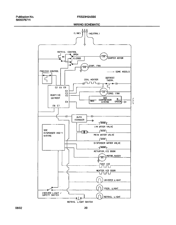 WIRING SCHEMATIC Diagram and Parts List for FRS23H5ASB5  Frigidaire Refrigerator