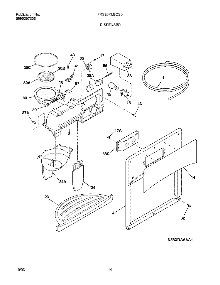 DISPENSER Diagram and Parts List for FRS26RLECS0  Frigidaire Refrigerator