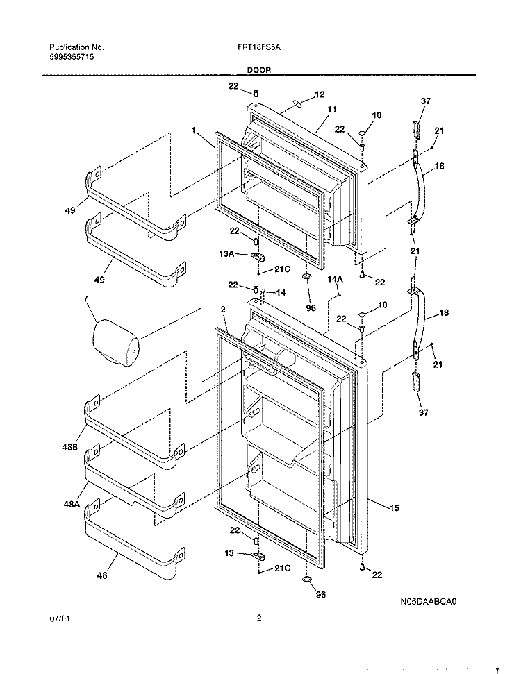 DOORS Diagram and Parts List for FRT18FS5AW2  Frigidaire Refrigerator
