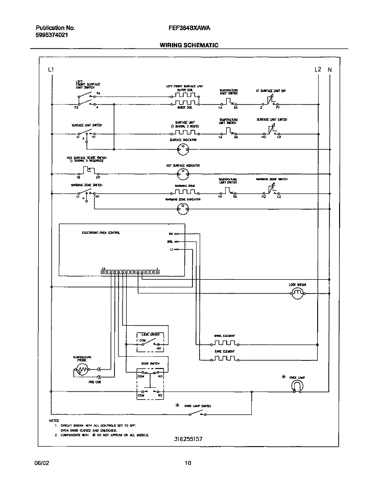 WIRING SCHEMATIC Diagram and Parts List for FEF364BXAWA  Frigidaire Range