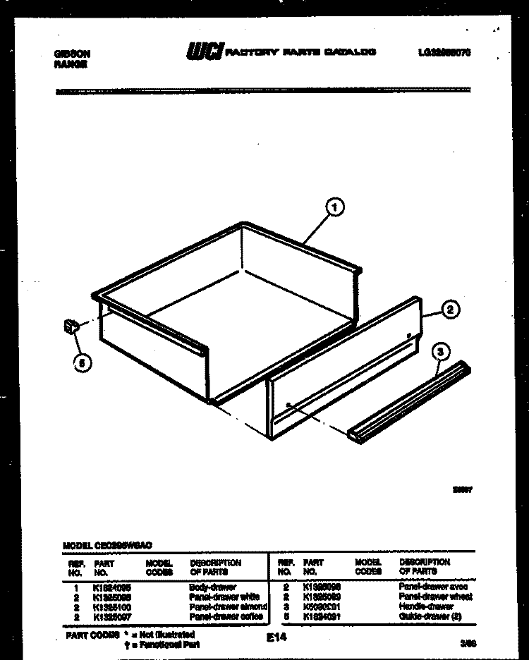 DRAWER PARTS Diagram and Parts List for CEC2S5WSAC  Gibson Range