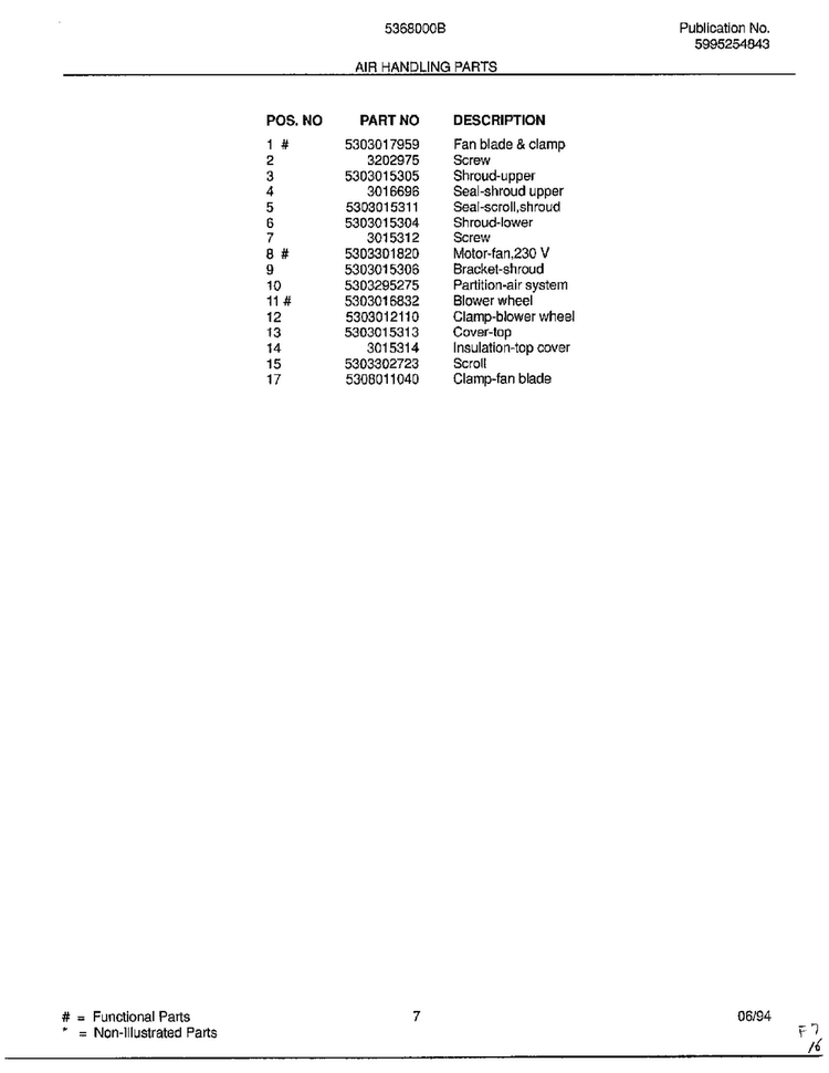 Air Handling Parts Page 2 Diagram and Parts List for 5368000B  Frigidaire Air Conditioner