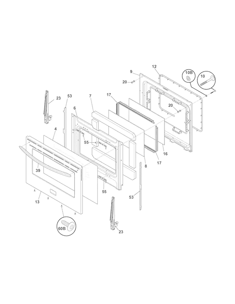 Door Diagram and Parts List for DGGF3054KFR  Frigidaire Range