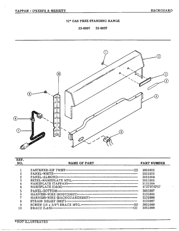 Backguard Diagram and Parts List for 32-0127  Frigidaire Range