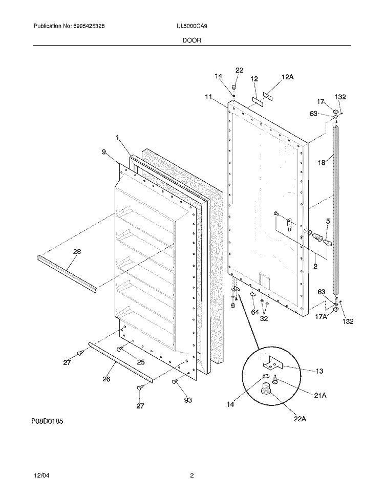 DOOR Diagram and Parts List for UL5000CA9  Electrolux Freezer