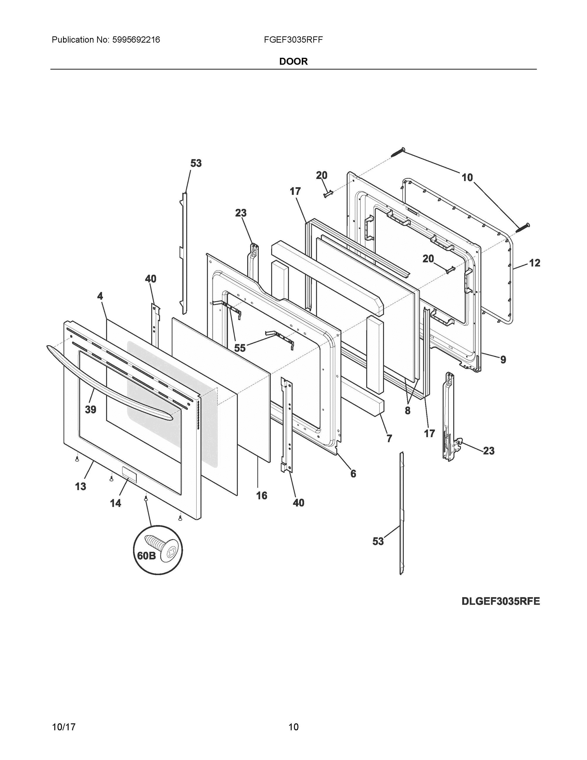 05 - DOOR Diagram and Parts List for FGEF3035RFF  Frigidaire Range