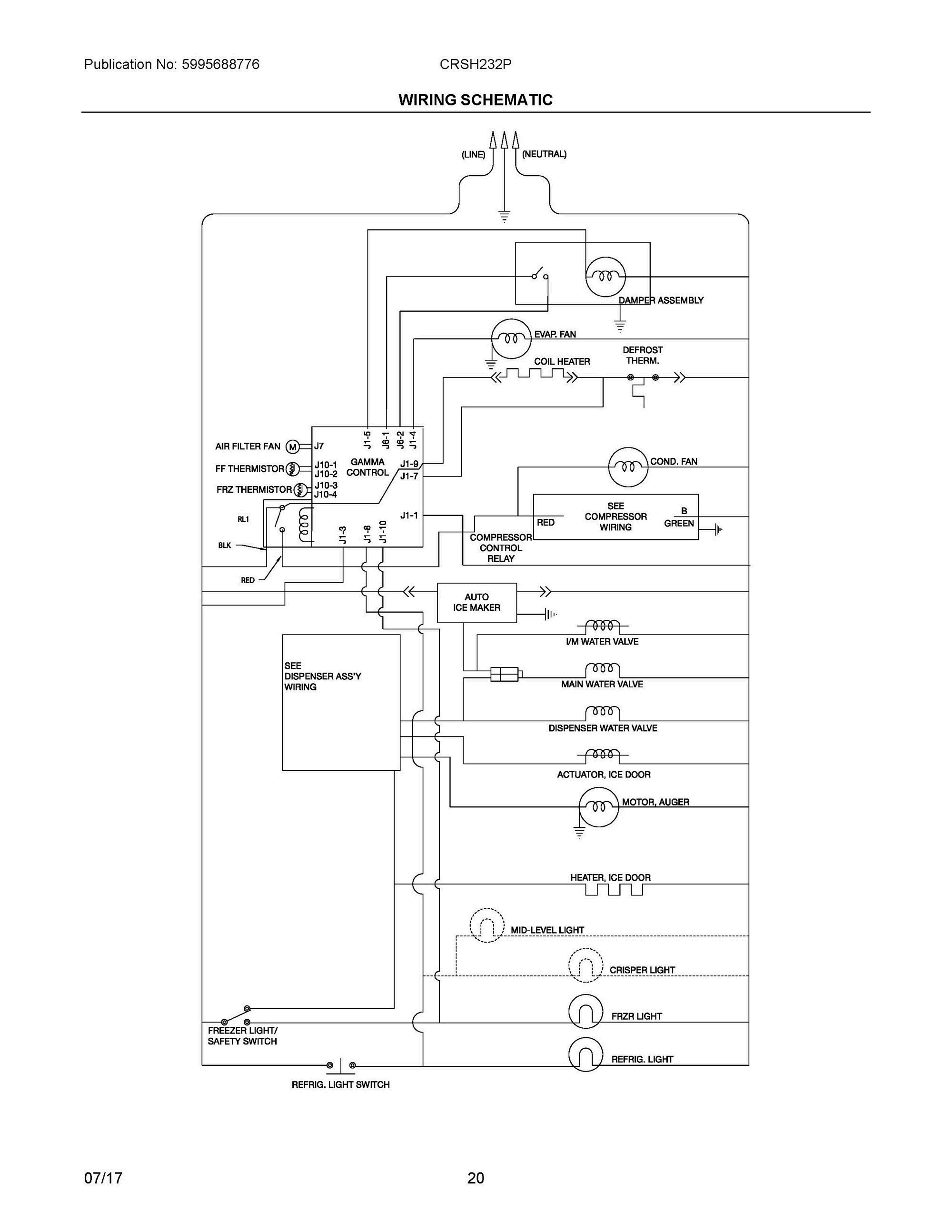 11 - WIRING SCHEMATIC Diagram and Parts List for CRSH232PBFA  Frigidaire Refrigerator