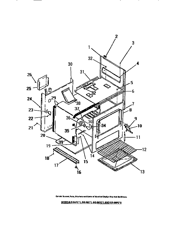 INTERIOR OVEN, PANELS, FRAME Diagram and Parts List for GG26PCW2  Frigidaire Range