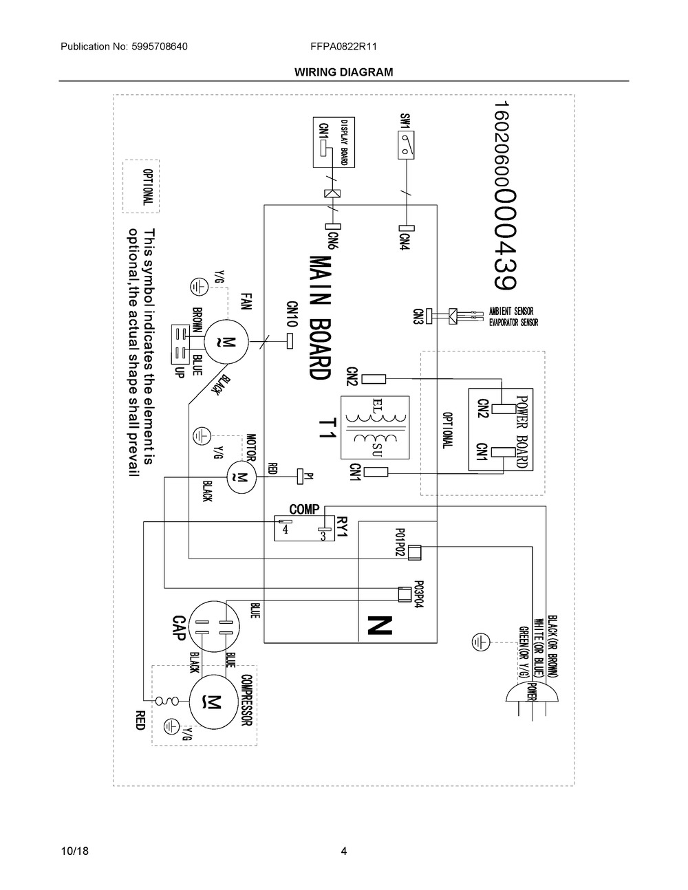 Wiring Diagram Diagram and Parts List for FFPA0822R11  Frigidaire Air Conditioner