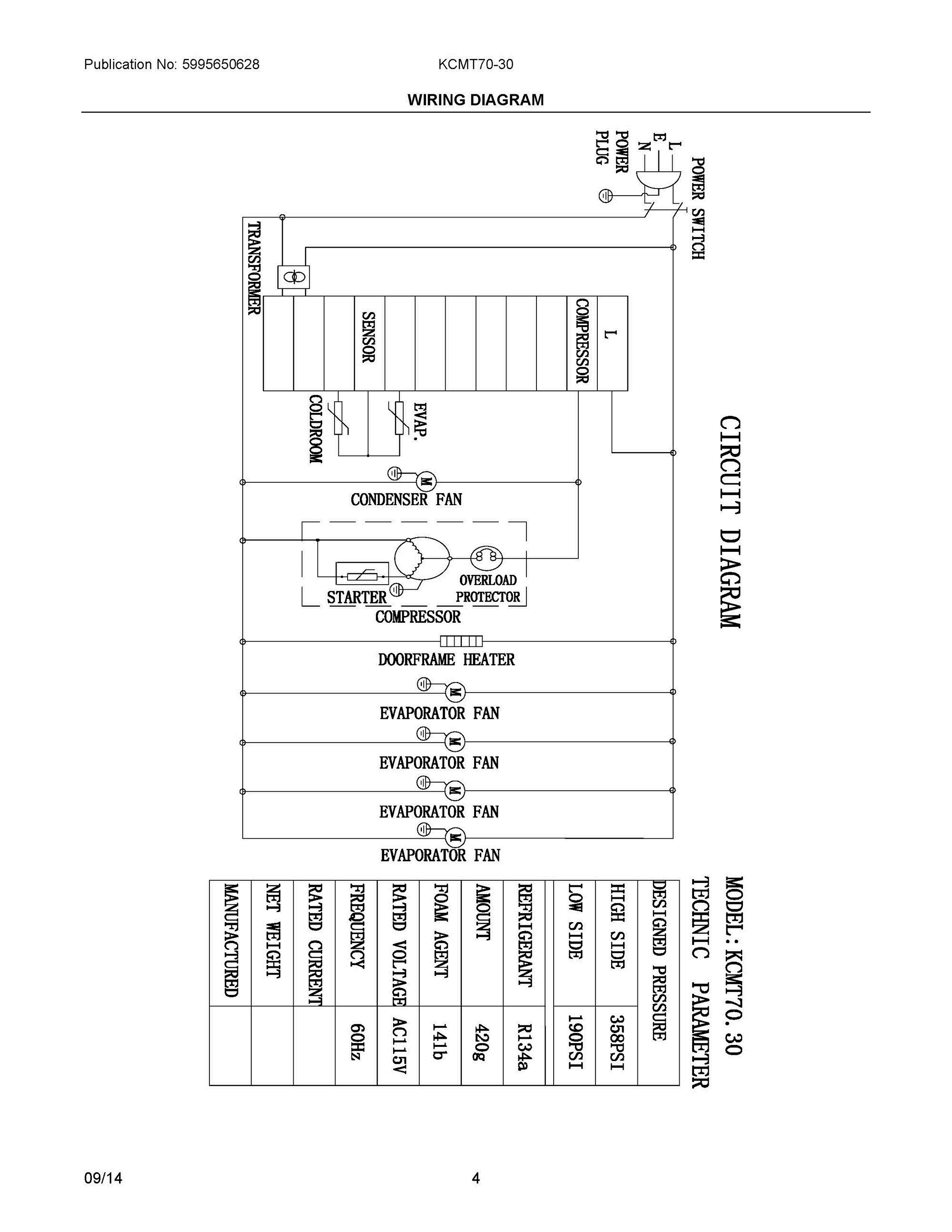 03 - WIRING DIAGRAM Diagram and Parts List for KCMT70-30  Frigidaire Miscellaneous